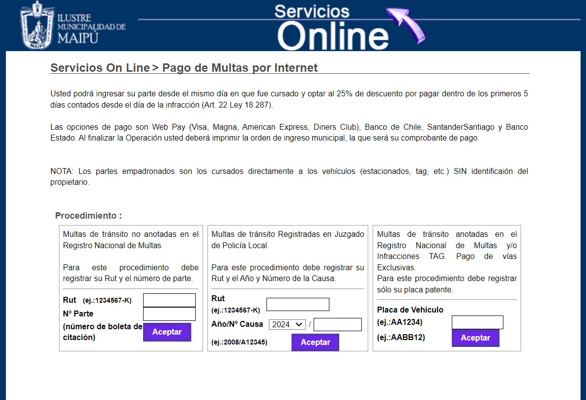 Pagar multas online Maipú