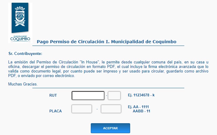 botón de pago permiso de circulación en Coquimbo