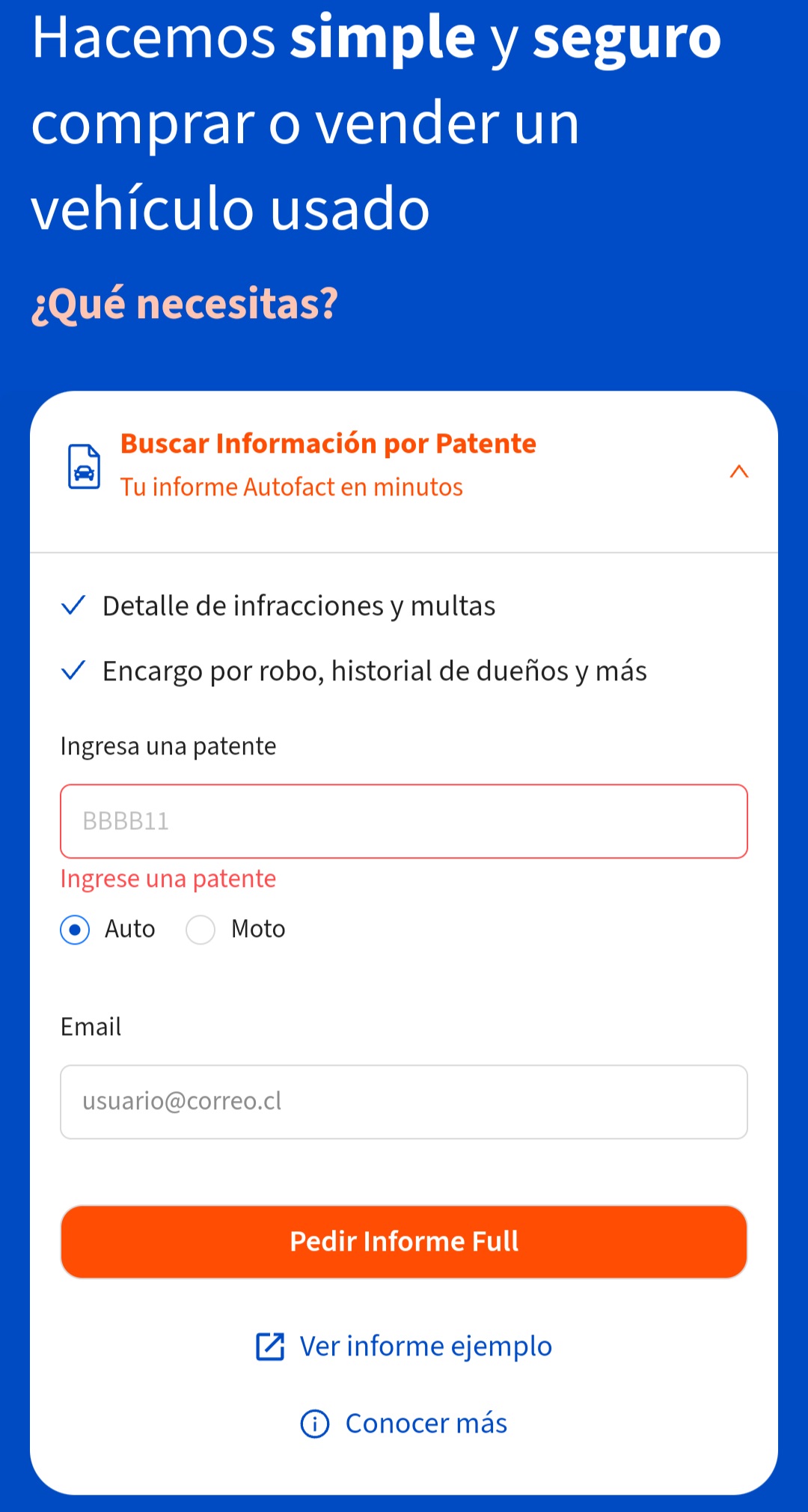 Informe completo de un vehículo: Informe Autofact