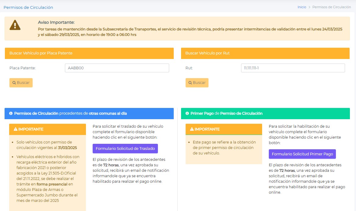 Pago online de permiso de circulación Los Andes