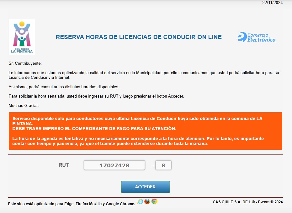 licencia de conducir reserva de hora la pintana