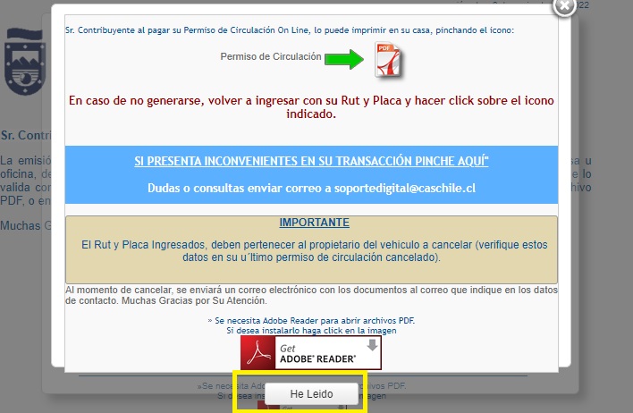 Términos y condiciones pago permiso en Quilicura