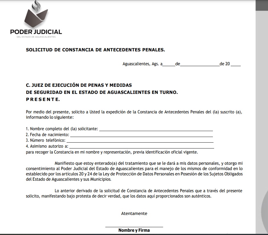 antecedentes penales aguascalientes formato solicitud