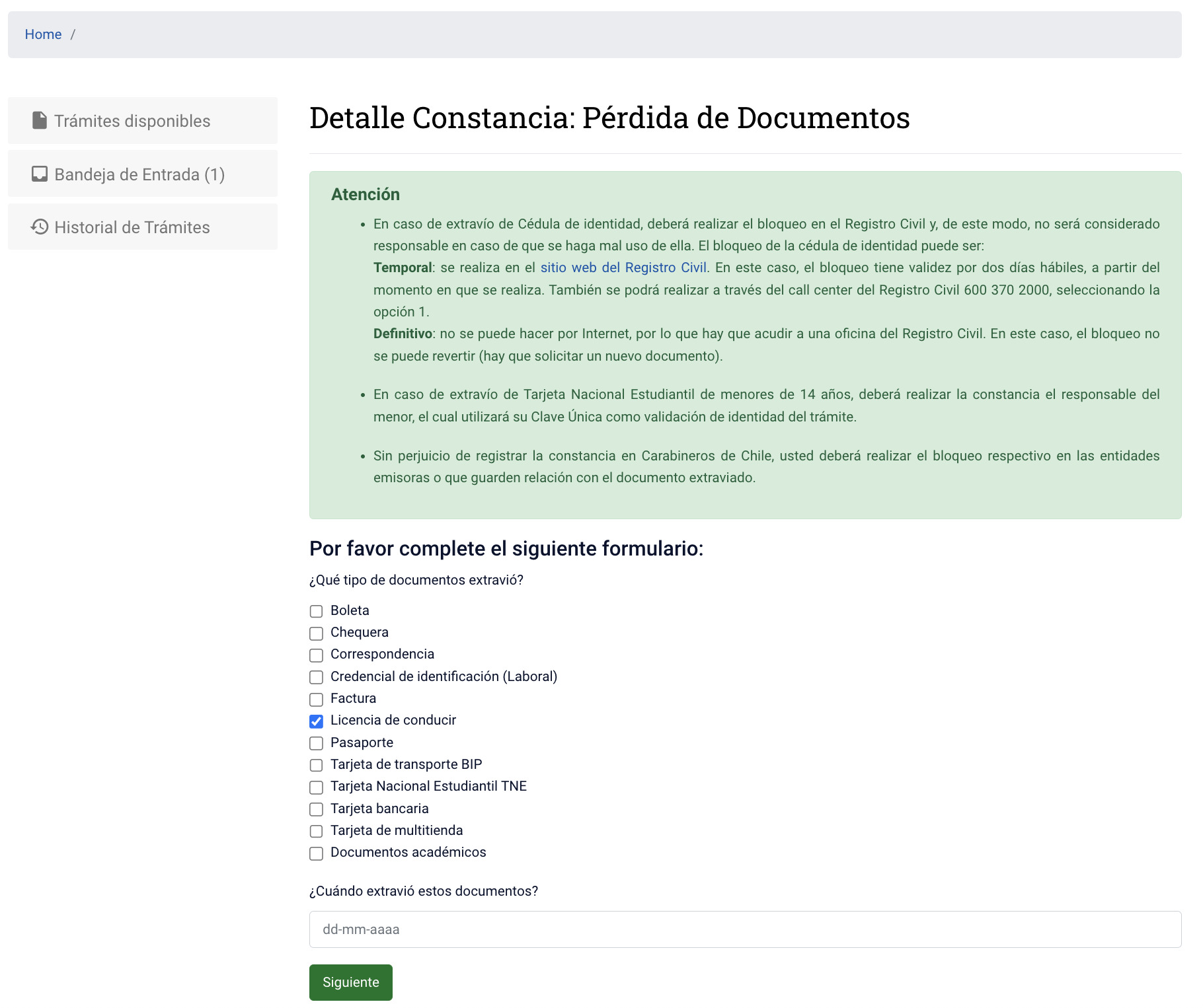 comisaria virtual: perdida de documentos