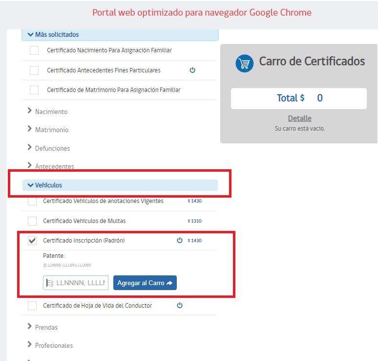 Descargar el padrón vehicular o certificado de inscripción