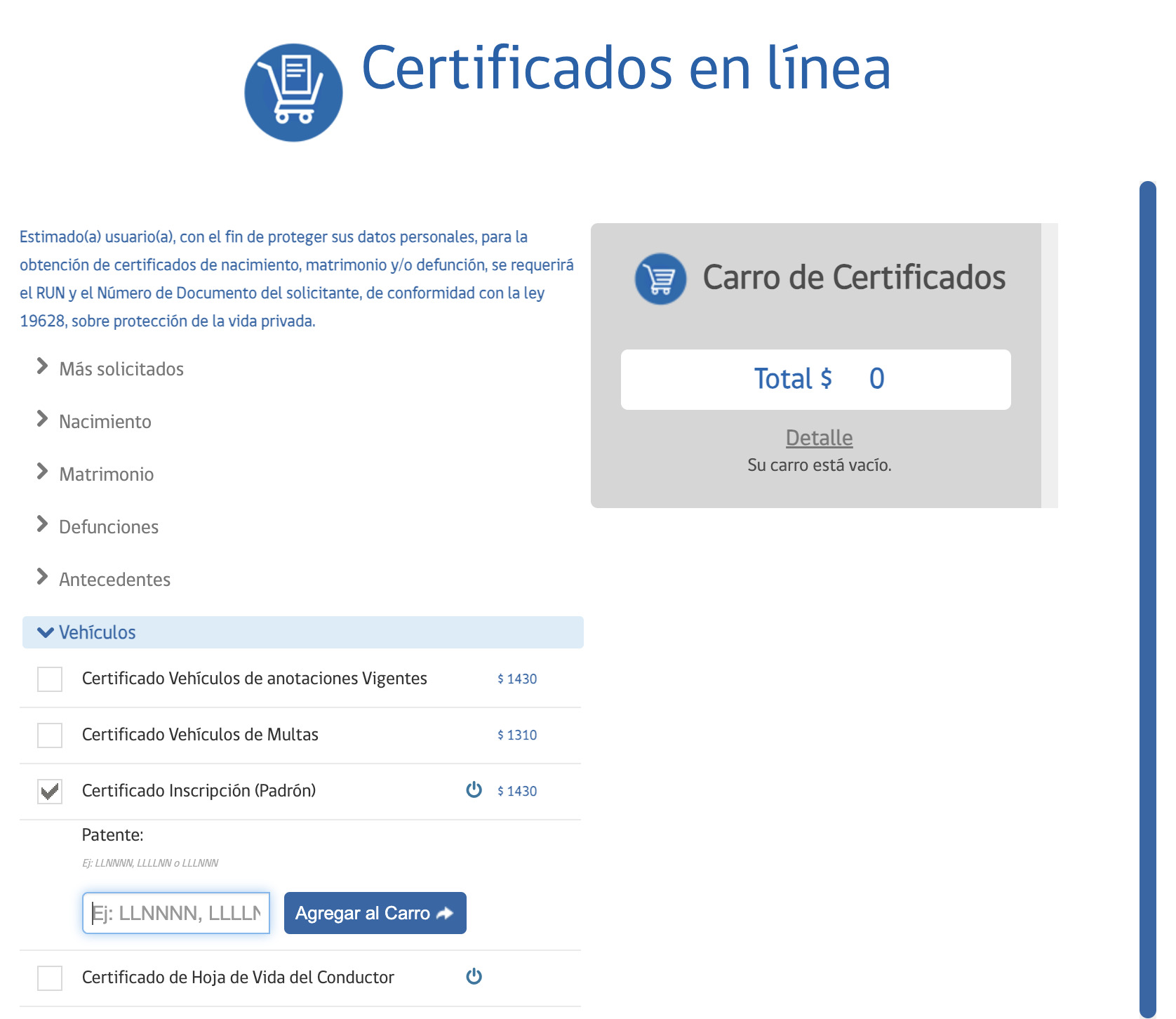 Dominio vigente de un vehículo por patente: descargar padron en registro civil