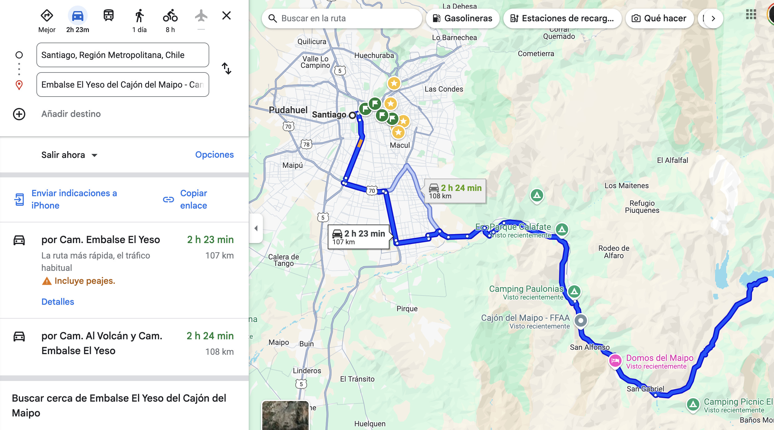 Ir al Cajón del Maipo en auto: Embalse El Yeso