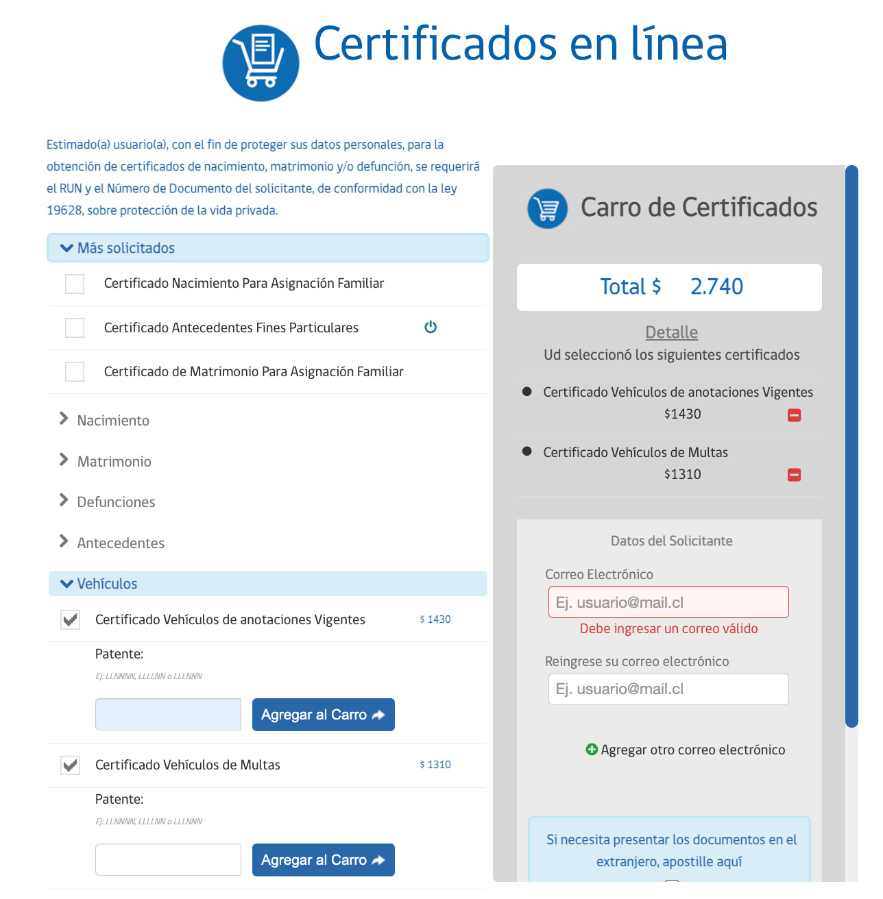 deuda por patente: certificados registro civil