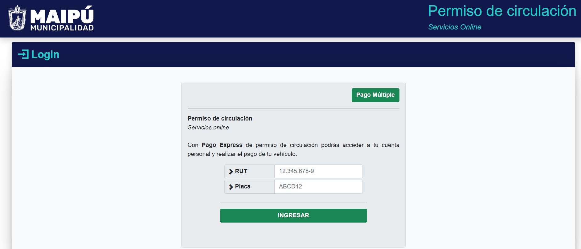 portal de pago permiso de circulación Maipú