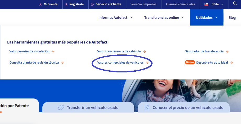 Saber valor comercial de un auto con Autofact