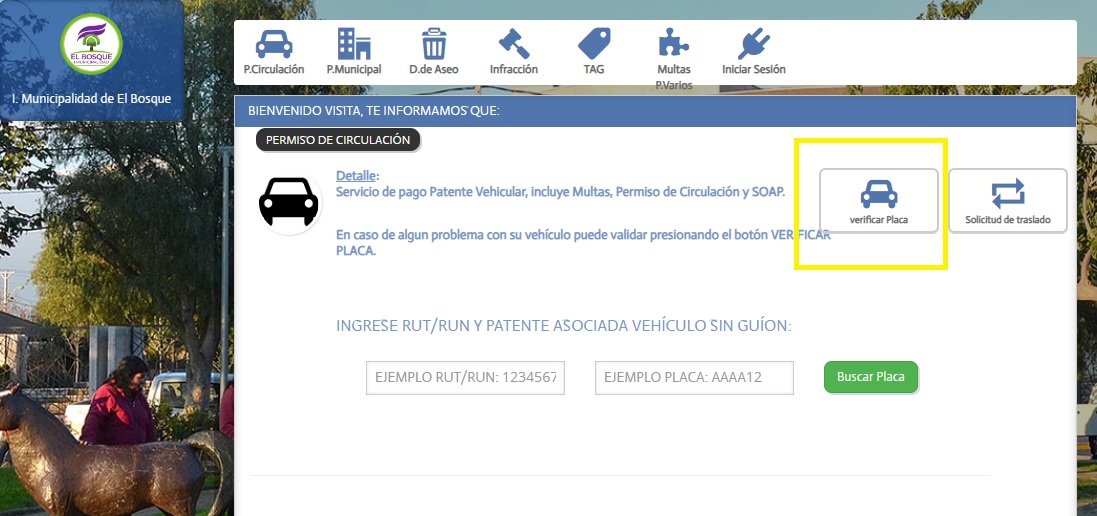 Verificar placa patente en la Ilustre Municipalidad de El Bosque