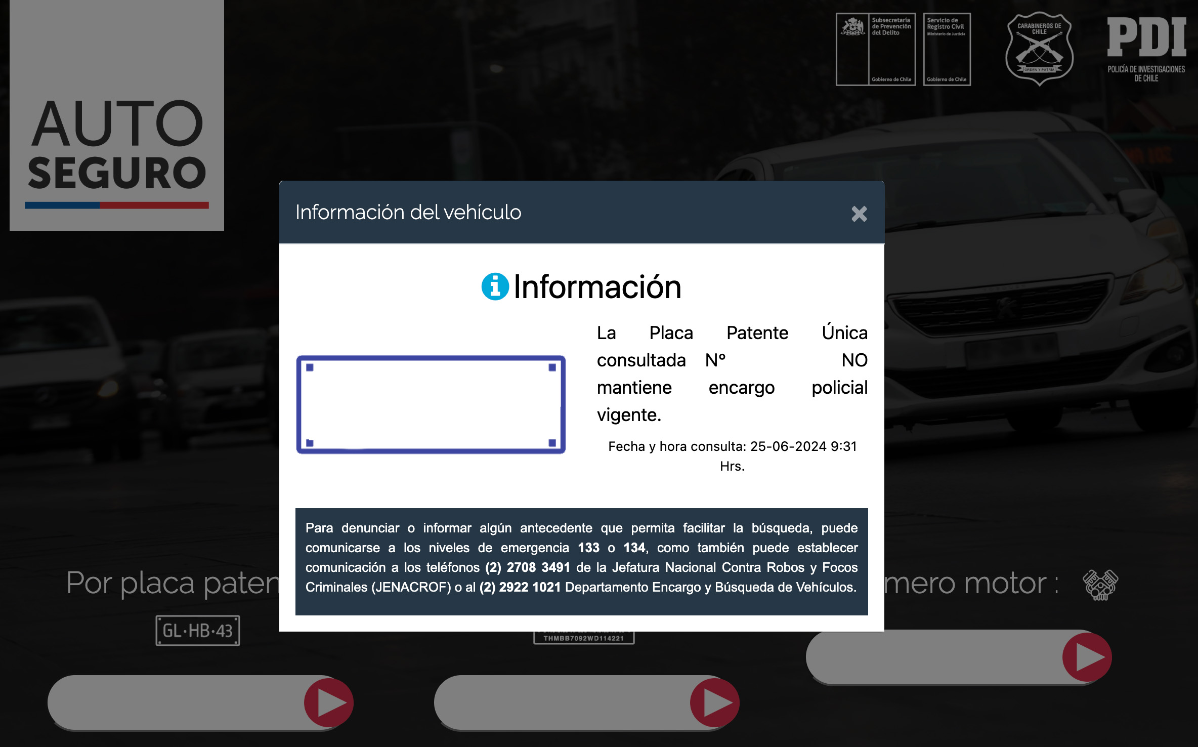 Consultar encargo por robo en Auto Seguro