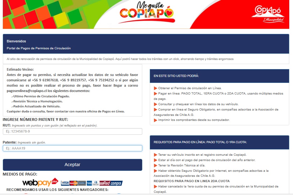 Pagar permiso de circulación en Copiapó