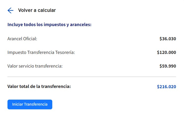 Calcular el valor de la transferencia de un auto