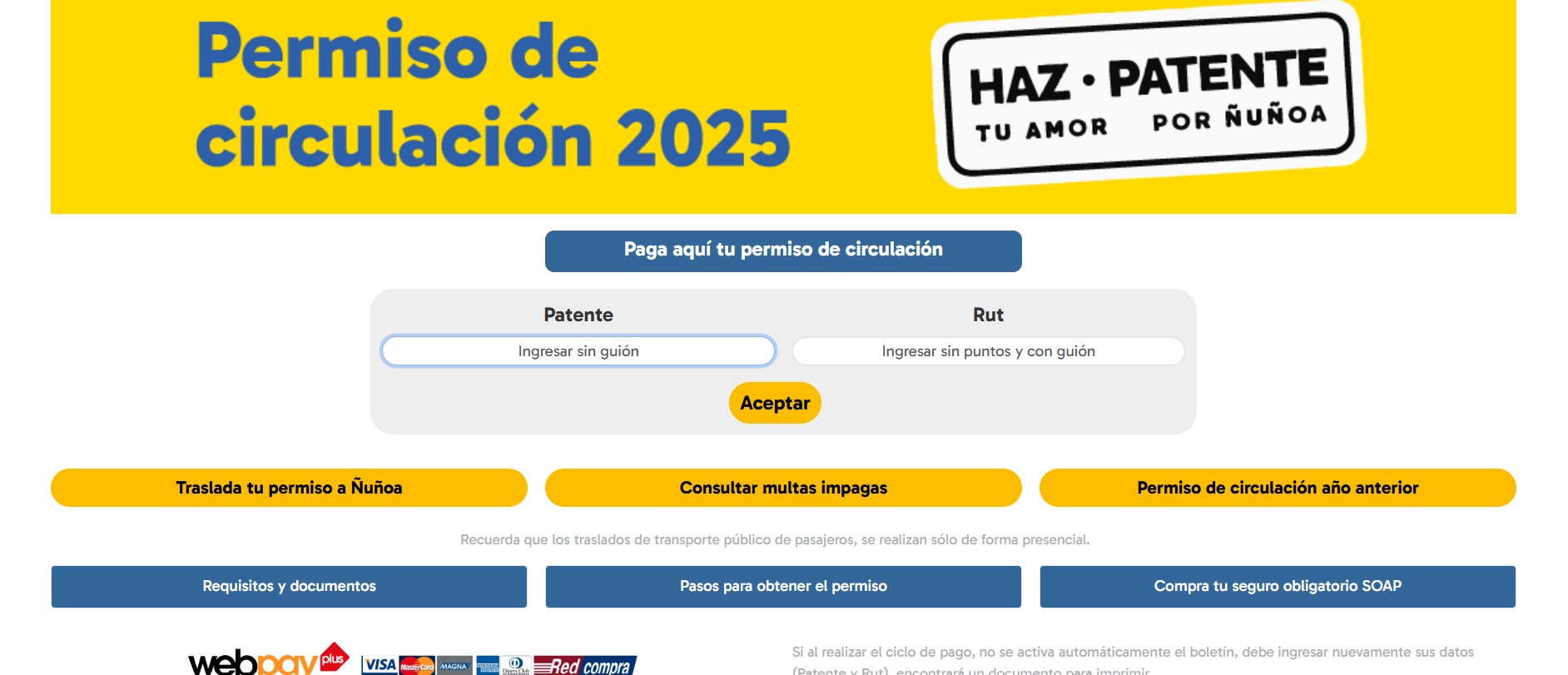 portal de pago permiso ñuñoa 2025