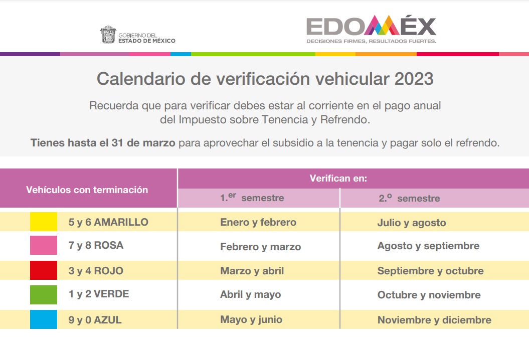 Calendario verificación Edomex
