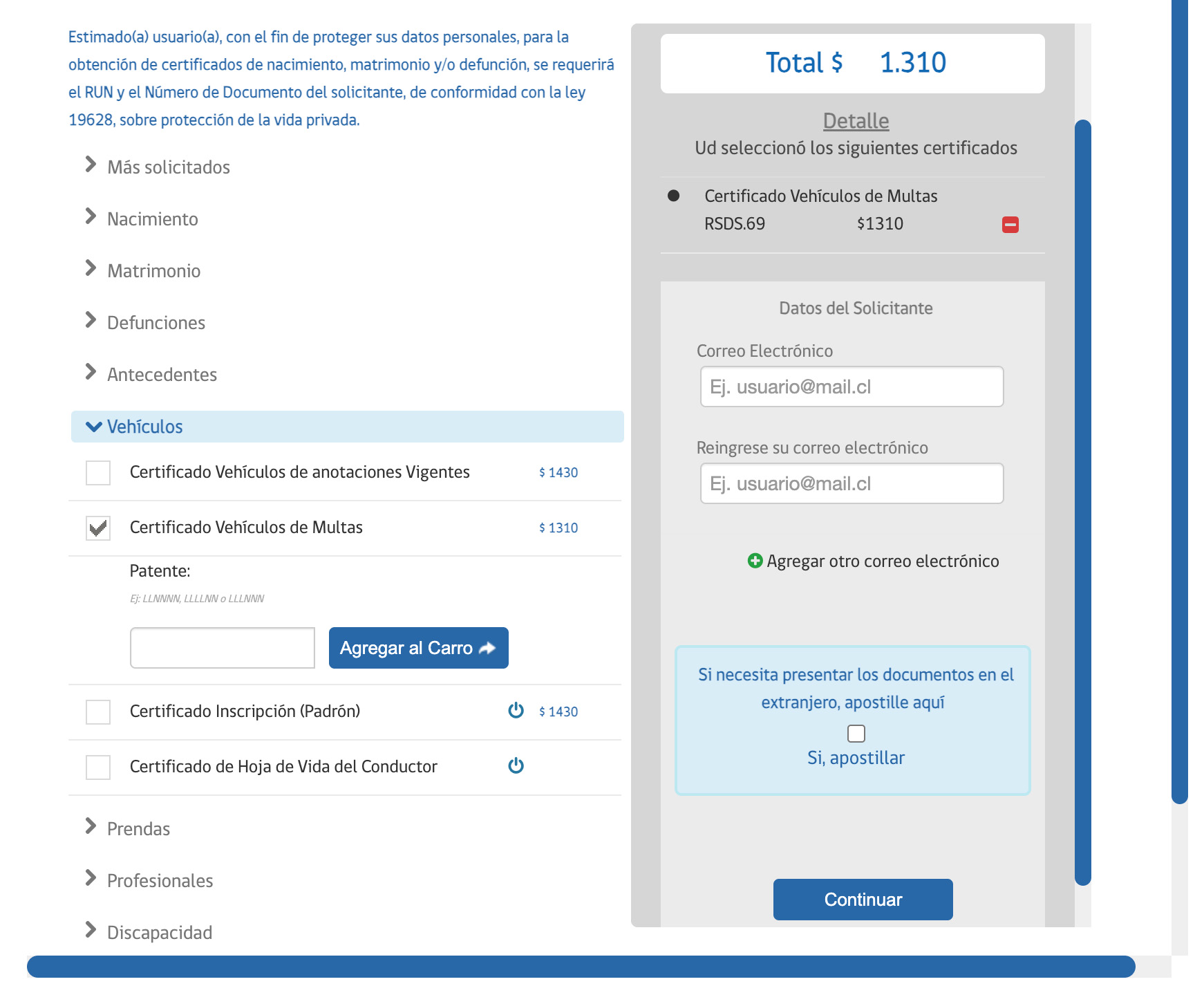 certificado de multas no pagadas registro civil