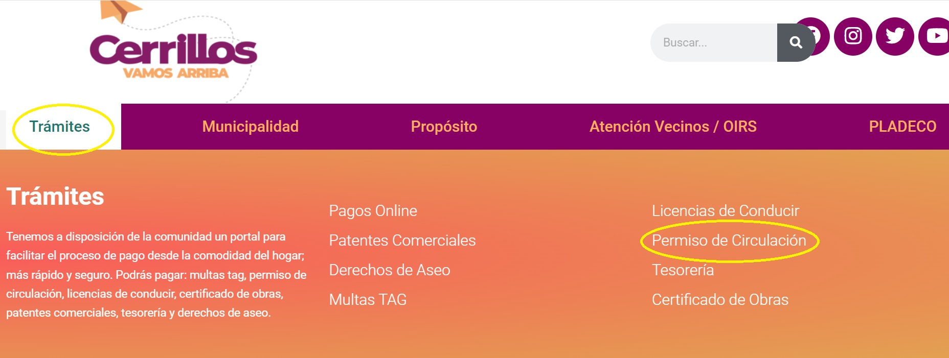 Pagar permiso de circulación Cerrillos