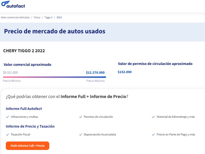 Precio de un auto usado con Autofact