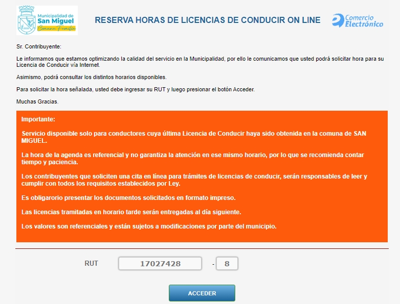 Reservar hora licencia de conducir en San Miguel