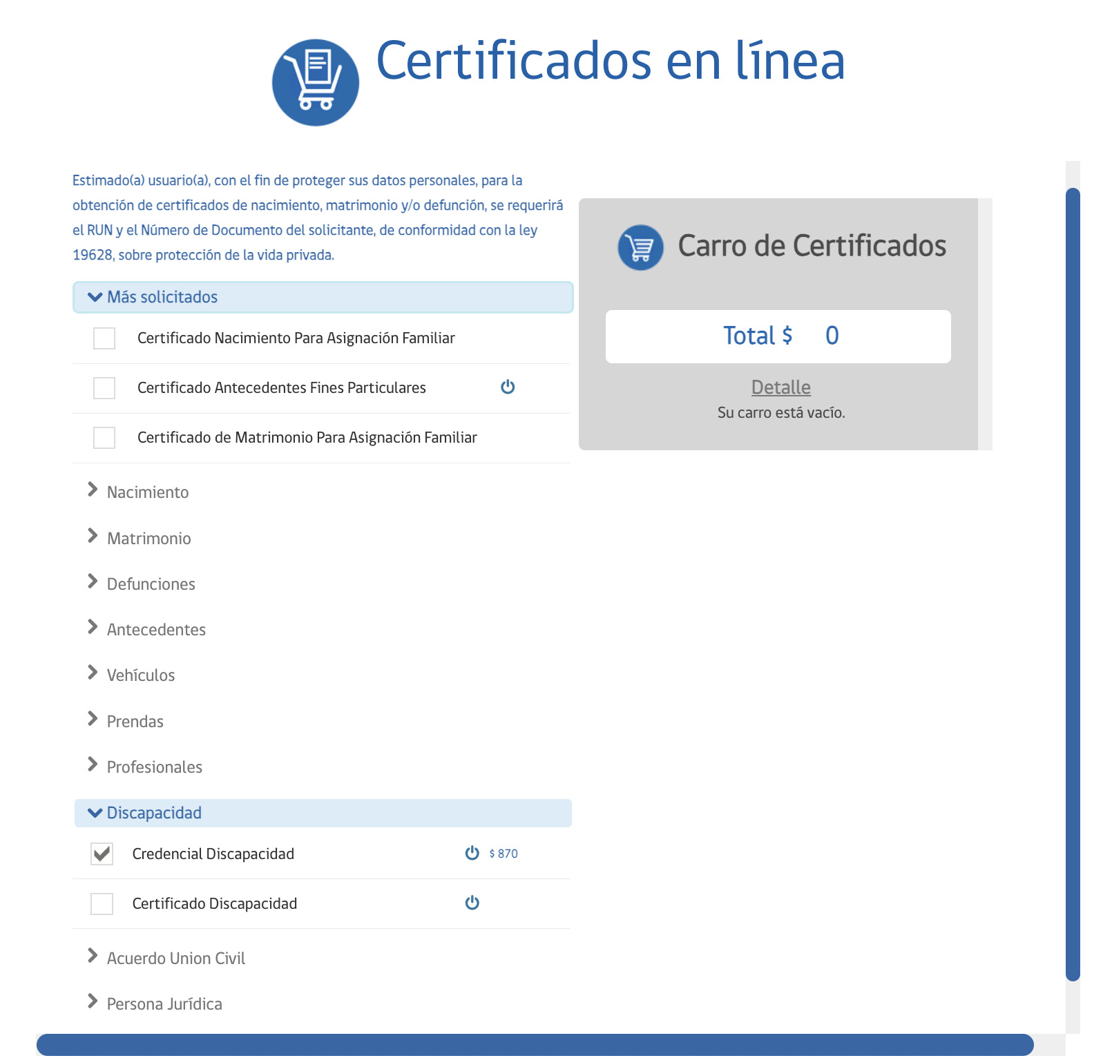 credencial de discapacidad en registro civil