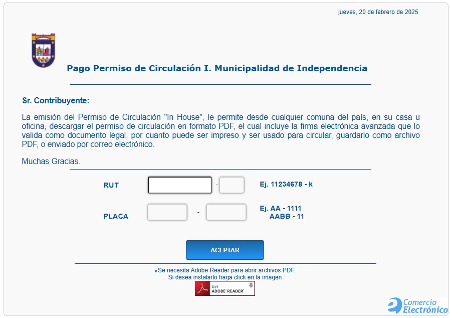 portal de pago permiso de circulación Independencia