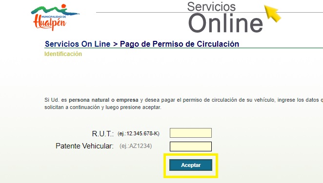 Formualrio para pagar permiso de circulación en Hualpén