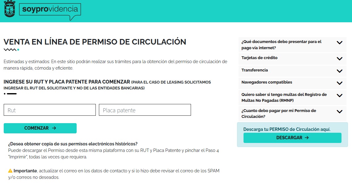 Permiso de circulación en Providencia