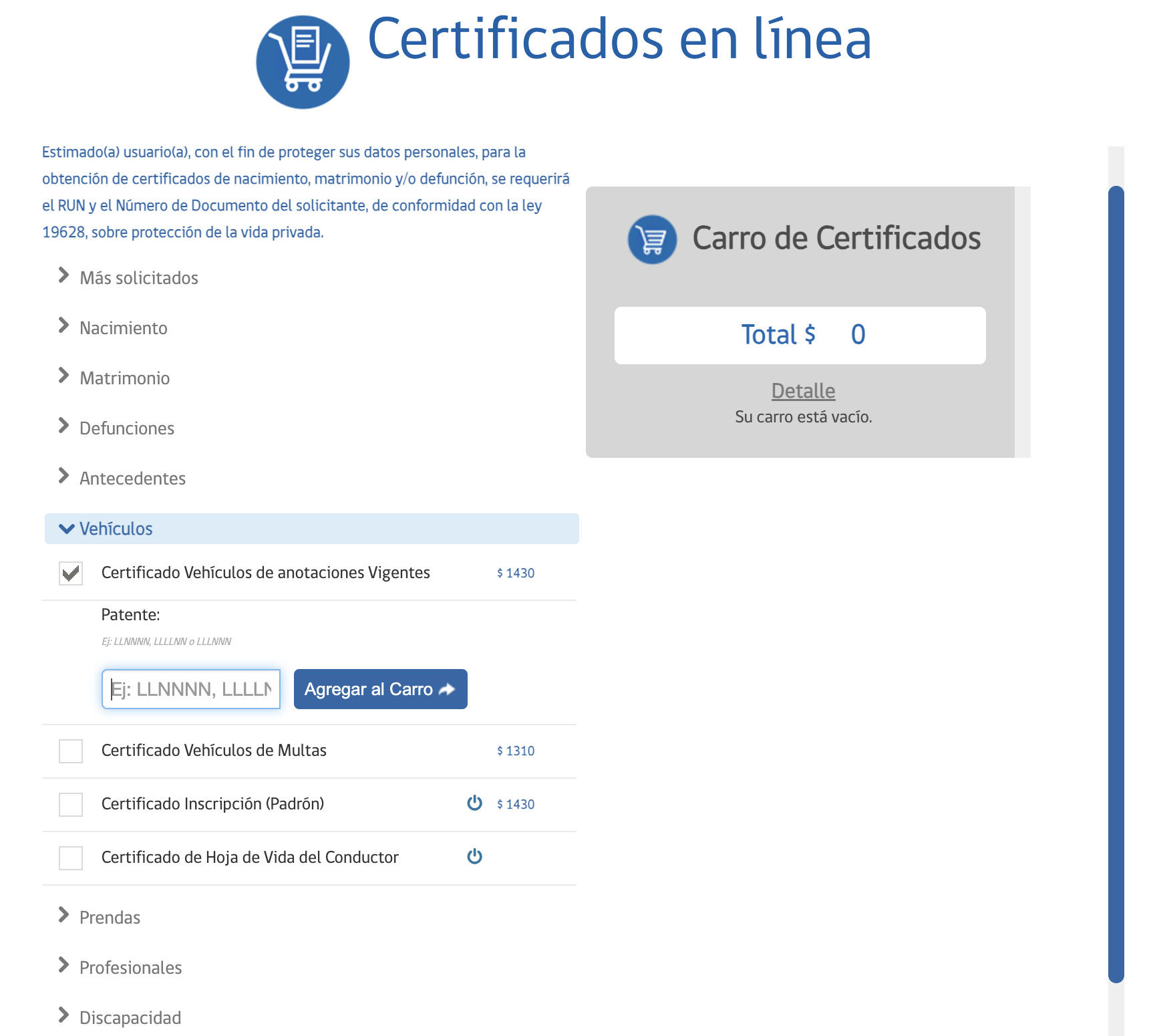 tramites vehiculares en el registro civil