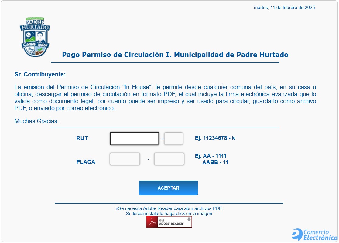 portal de pago permiso de circulación padre hurtado