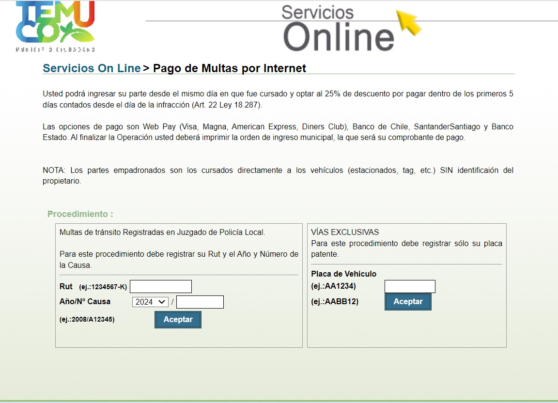 Pagar partes de tránsito en Temuco
