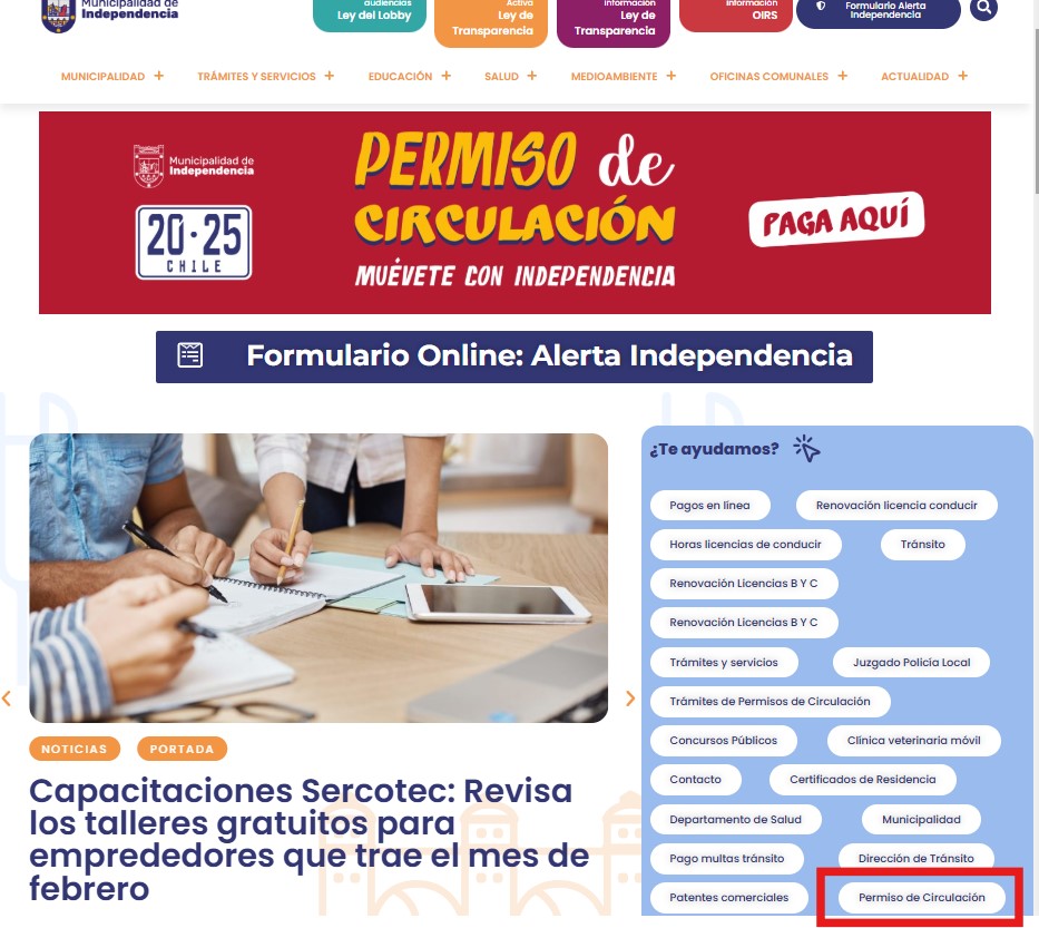 página municipalidad Independencia 2025