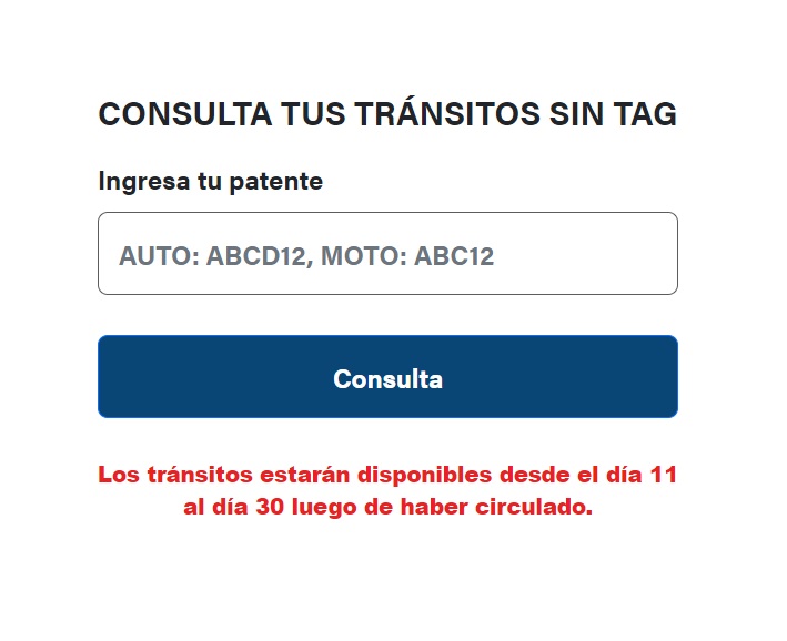 Consultar pasadas sin TAG de una patente en pasastesintag.cl