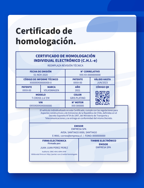 Ejemplo de un certificado de homologación de un vehículo