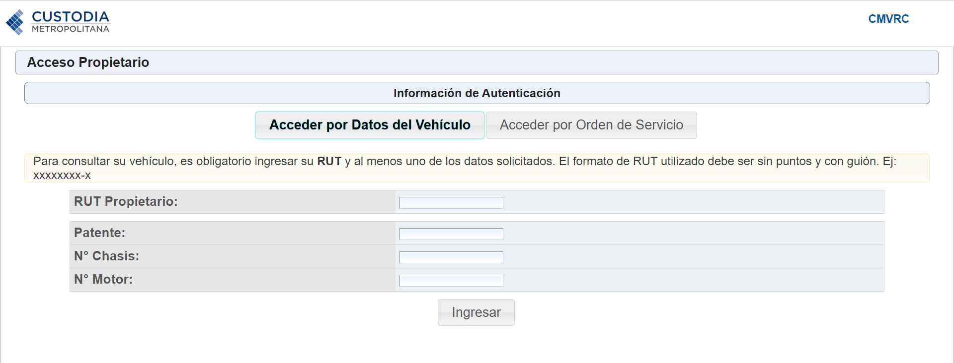 Consultar vehículo en Custodia Metropolitana