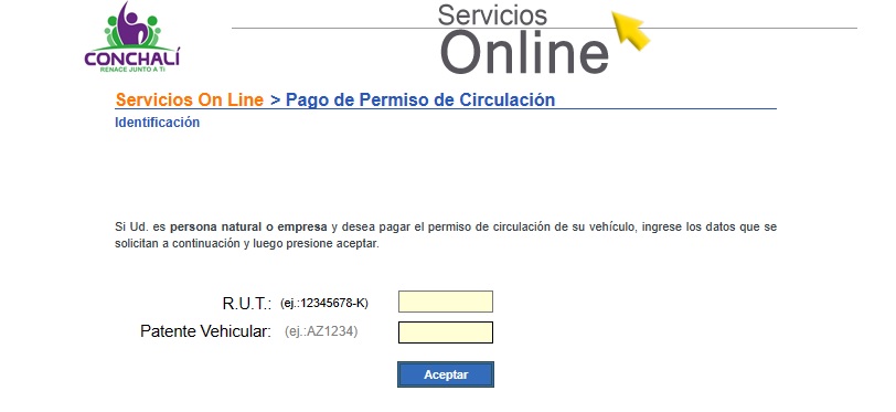 Botón de pago permiso de circulación en Conchalí