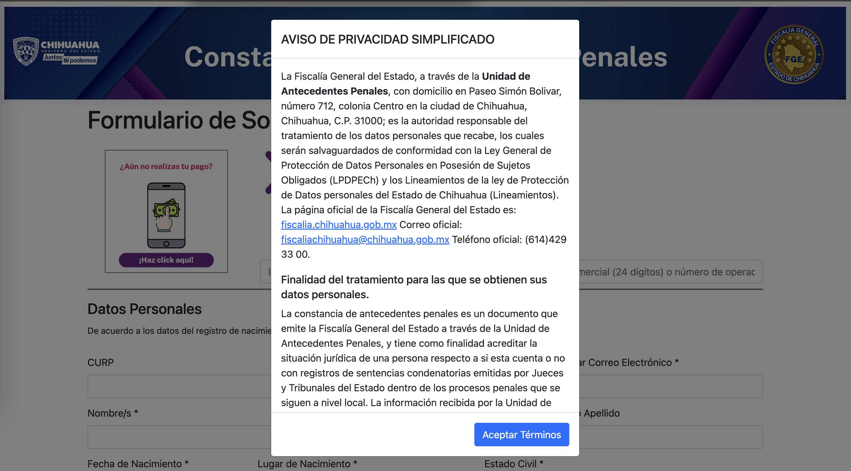 Carta de no antecedentes penales en Chihuahua