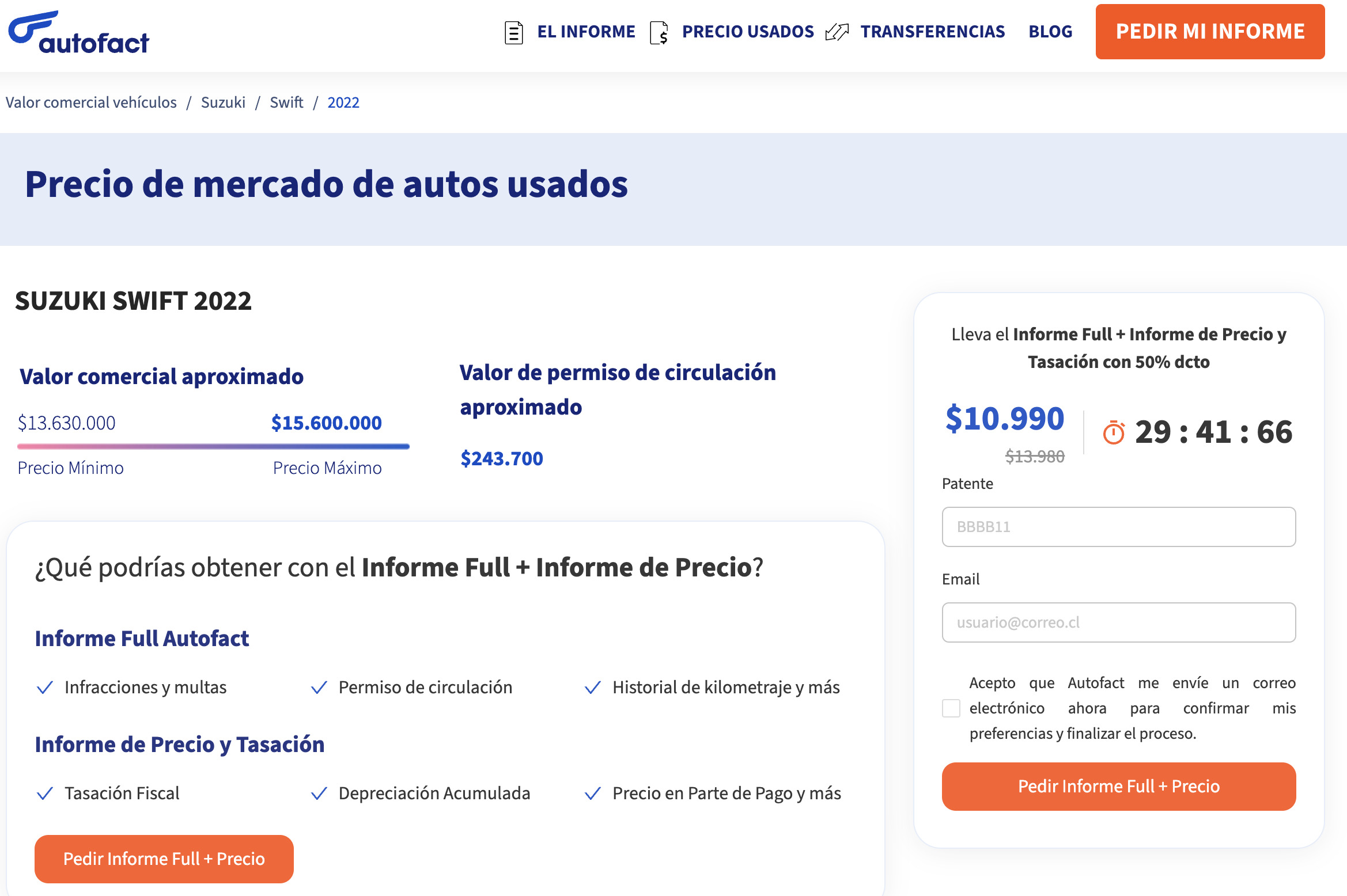 Saber valor comercial de un auto usado en Autofact