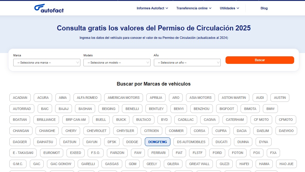 Consultar gratis valor del permiso de circulación 2025 en Autofact