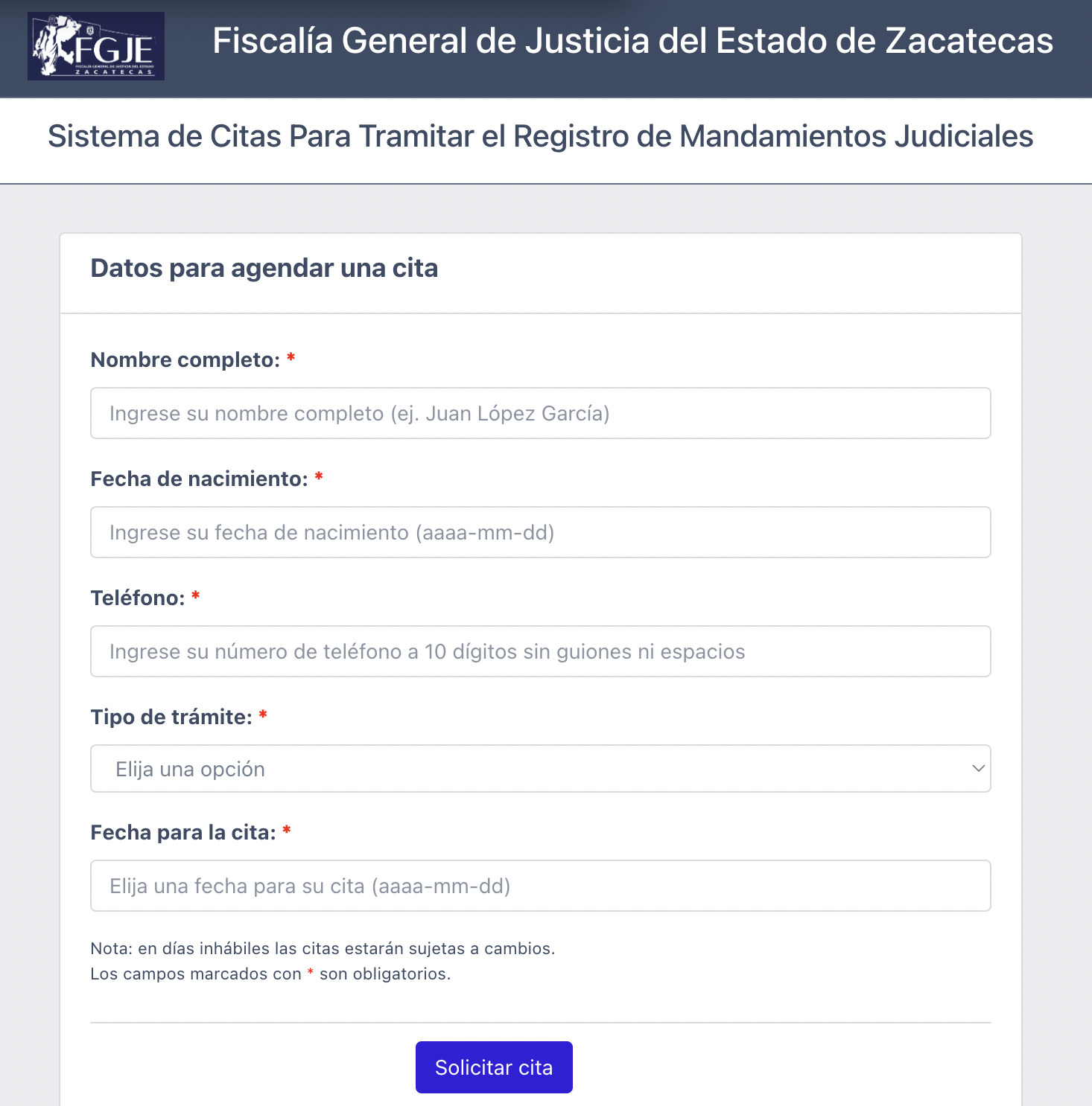 No antecedentes penales en Zacatecas