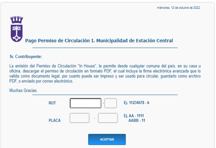 botón pago permiso Estación Central