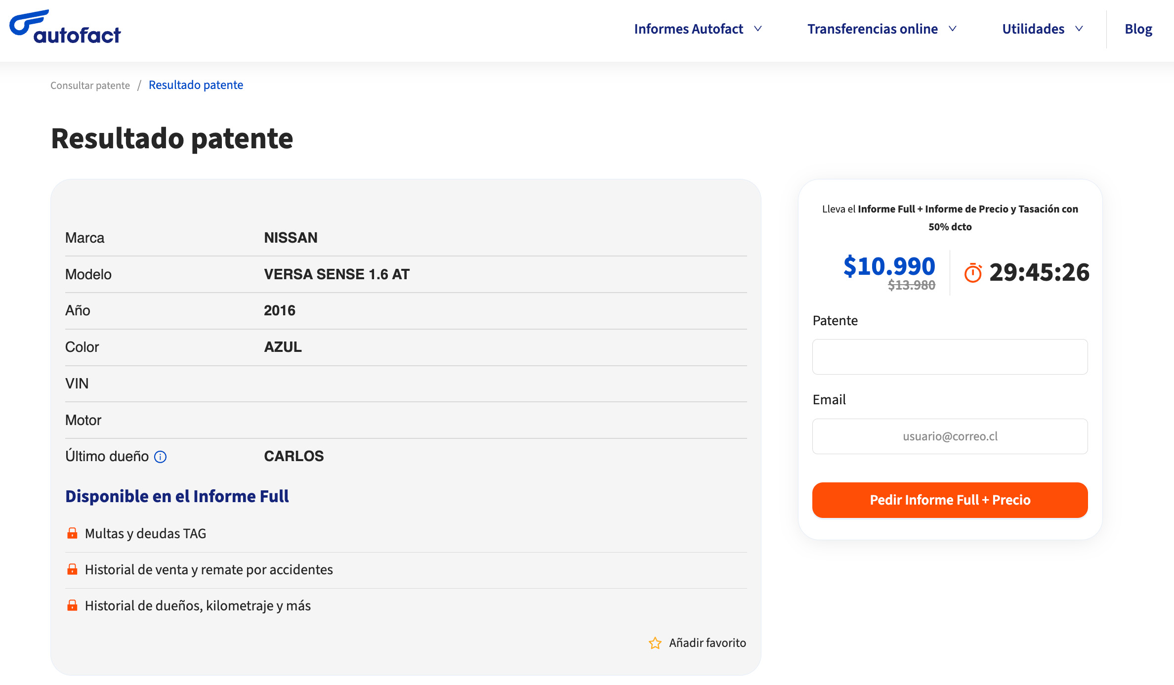 Revisar una patente en Autofact: patente express