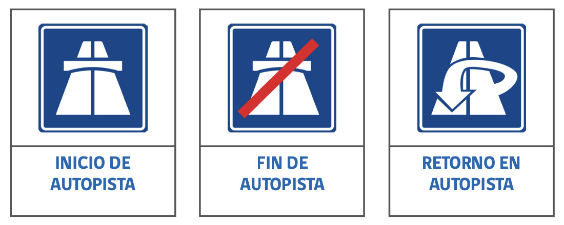 Señales informativas de tránsito: inicio, fin y retorno autopista