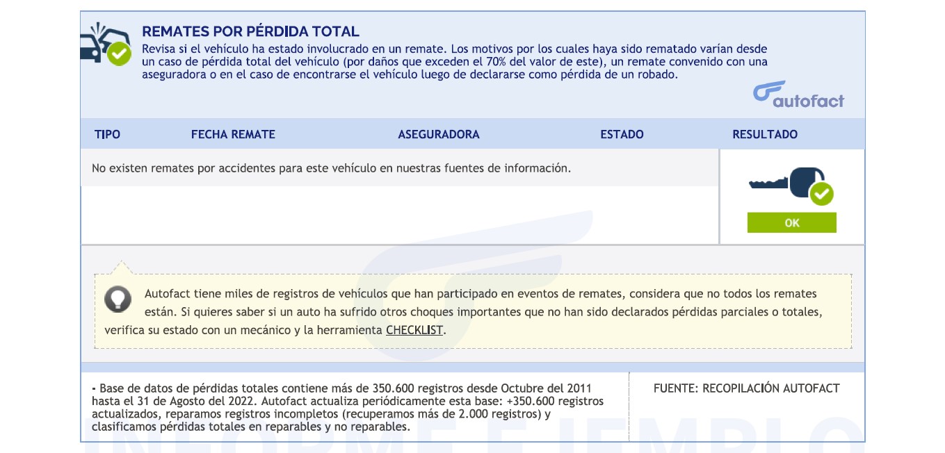 Saber si un auto ha sido rematado por pérdida total