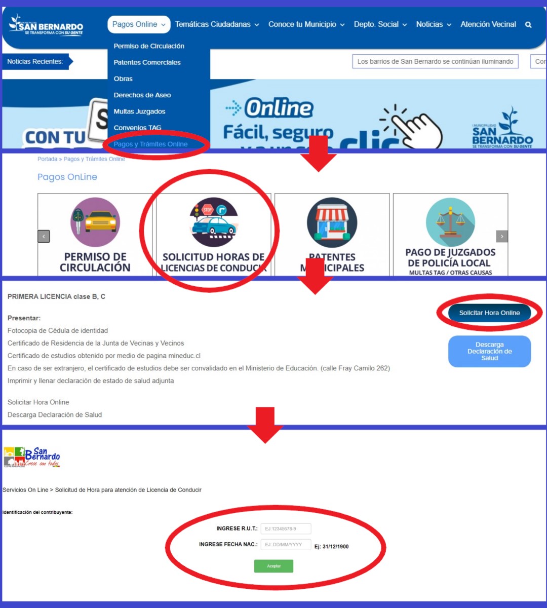 agendar licencia conducir San Bernardo