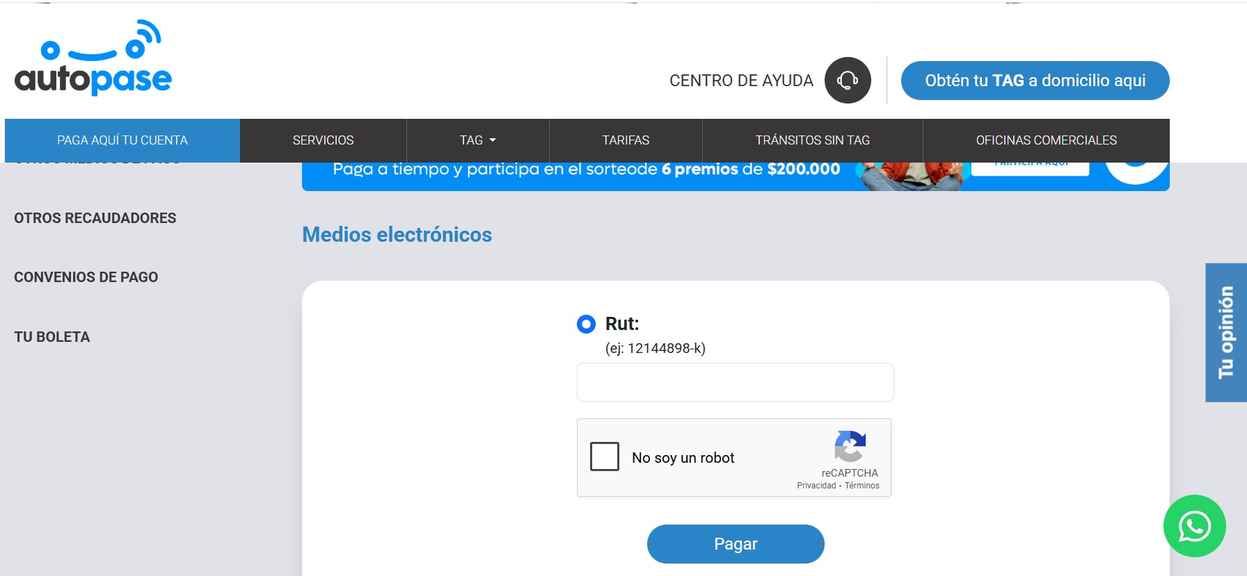 Pagar cuentas en Autopase