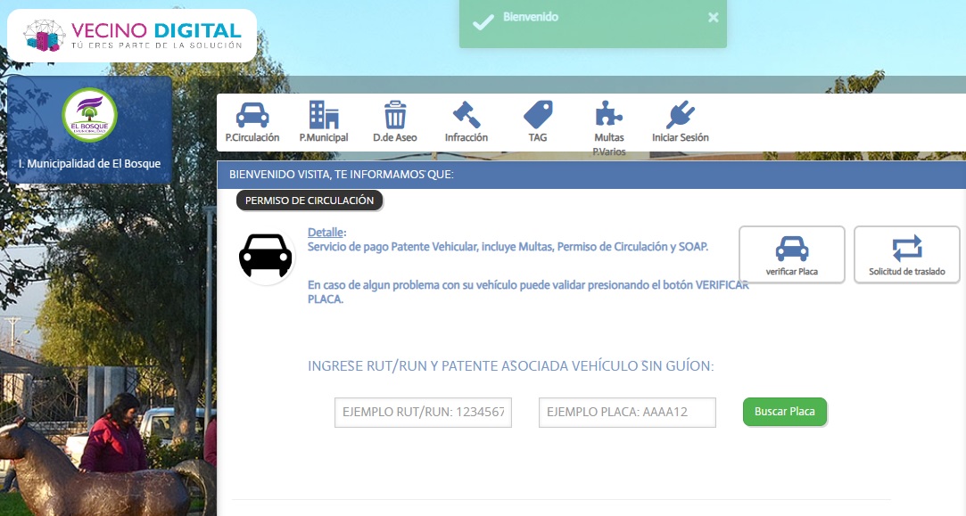 Pago permiso de circulación en El Bosque