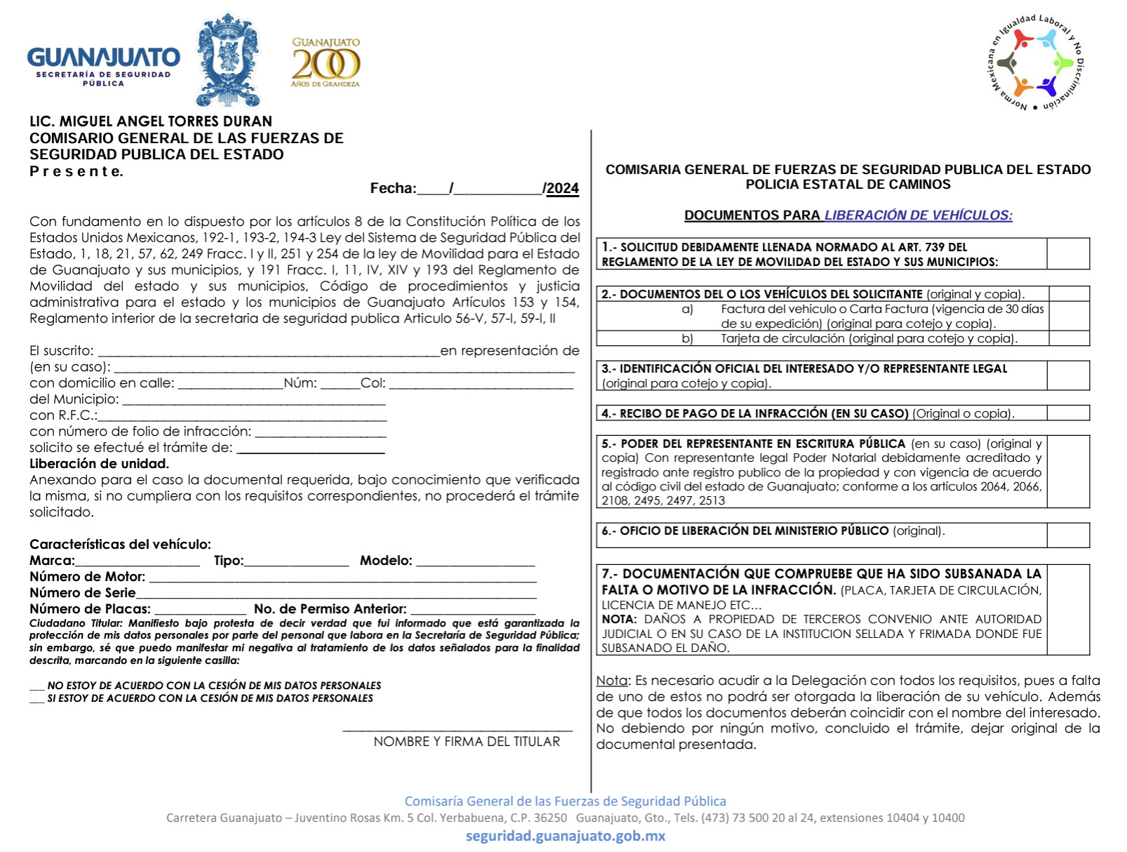 oficio liberacion corralon guanuajuato