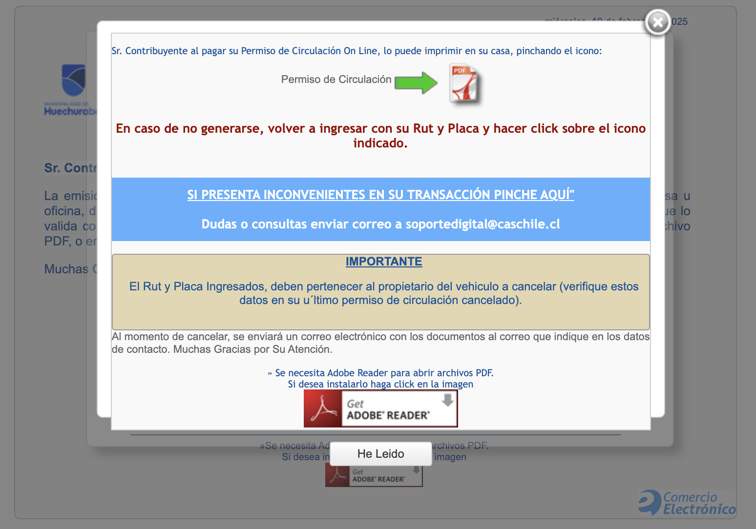 pagar online el permiso de circulación en Huechuraba