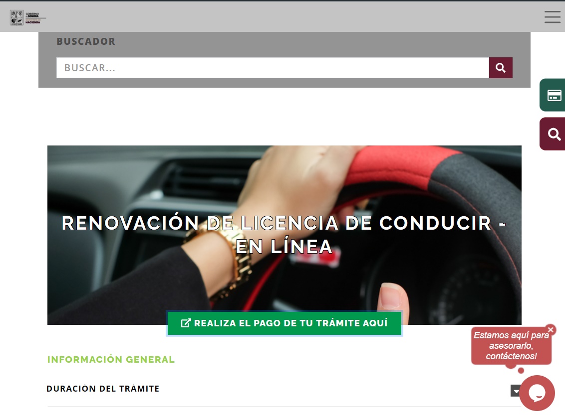 Licencia de conducir en Sonora pantallazo del trámite